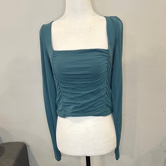 Wilfred Teal Ruched Lydia Long Sleeve Blouse - Picture 2 of 6